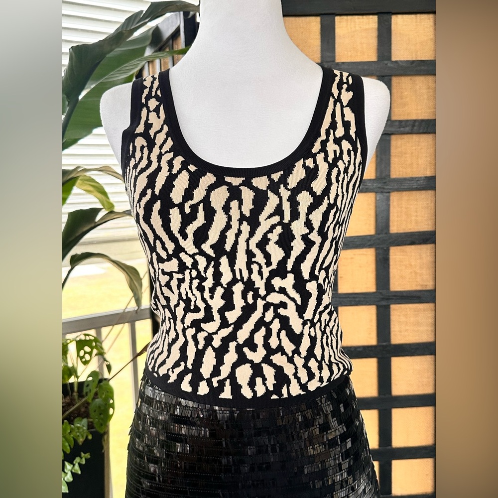 NWT House of Harlow XS Organic Leopard Knit Stretch Bandage Cropped Tank Top